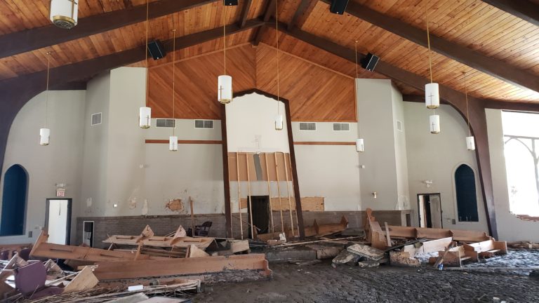 LEMOINE Disaster Services Crew Meets within Hurricane Laura ravaged Church in Lake Charles Louisiana